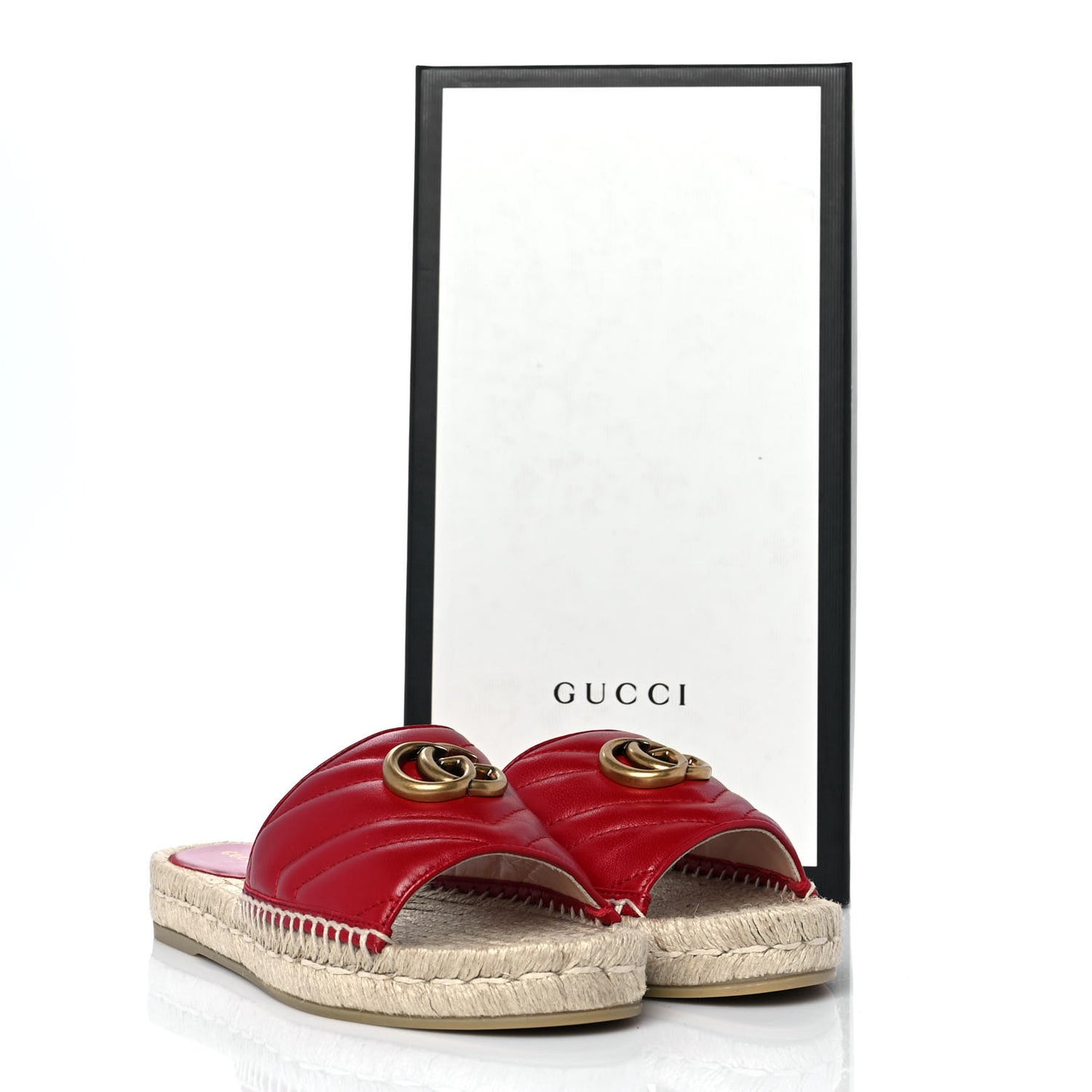 Nappa Matelasse GG Marmont Espadrille Slide Sandals 36.5 Hibiscus Red