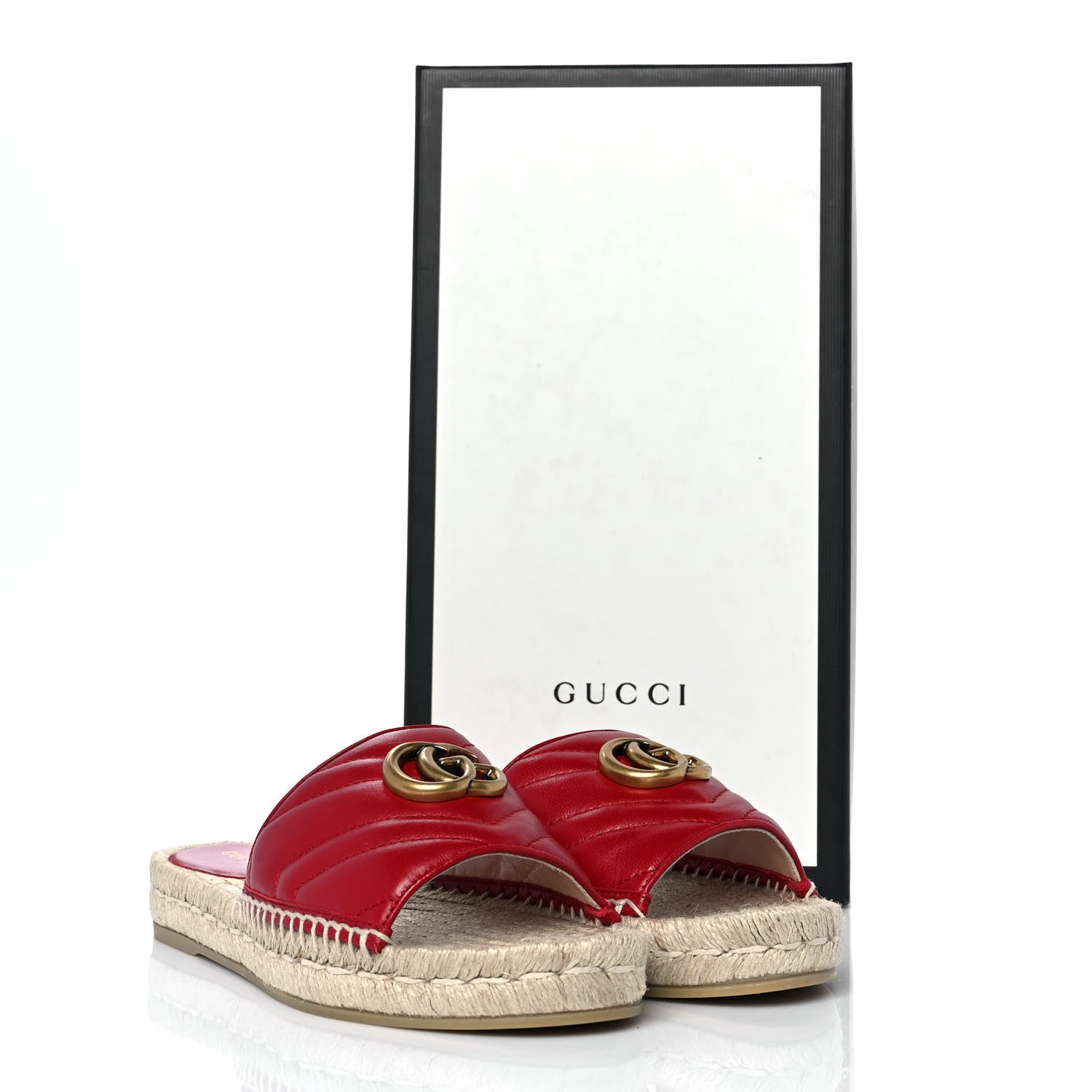 Gucci Nappa Matelasse GG Marmont Espadrille Slide Sandals 36.5 Hibiscus Red 9 of 9