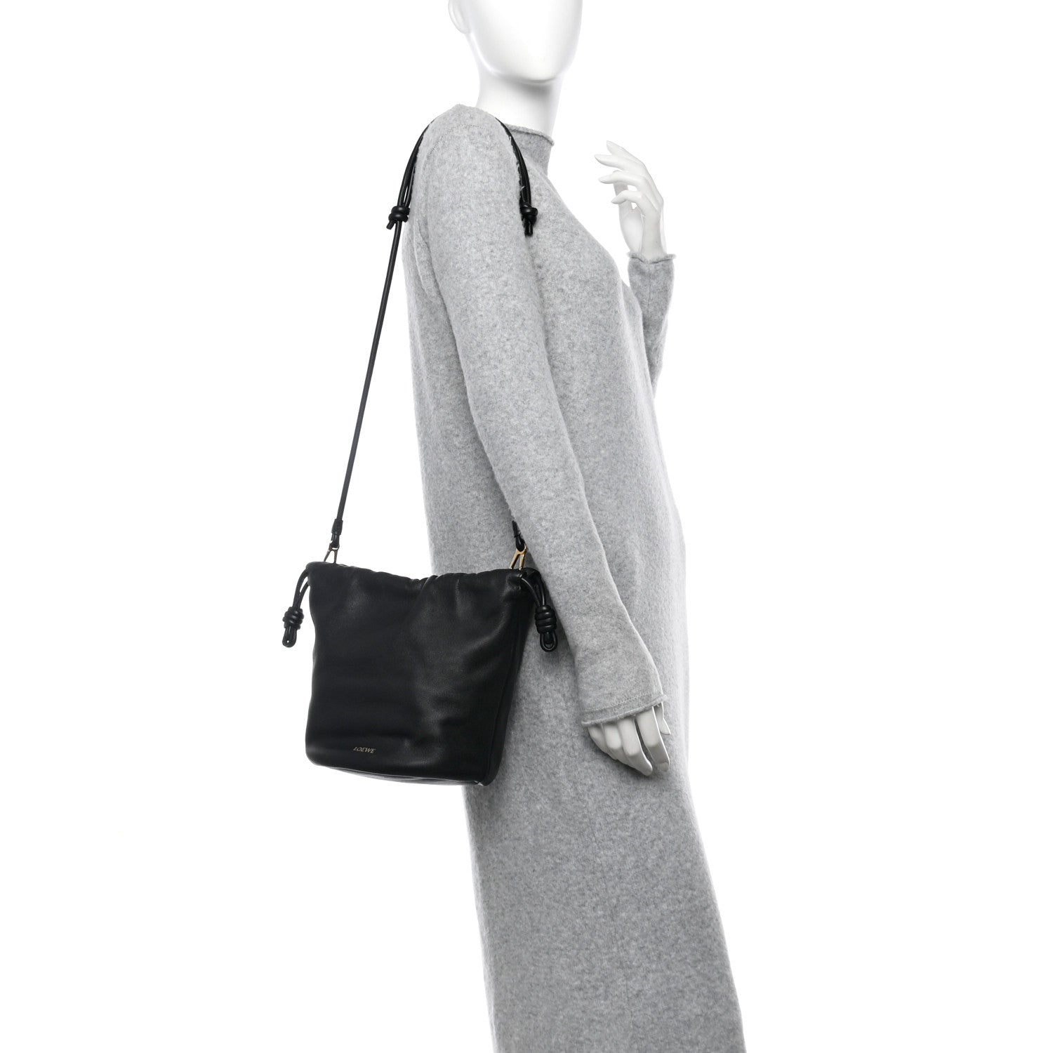 Loewe Mellow Nappa Lambskin Flamenco Bucket Bag Black 2 of 11