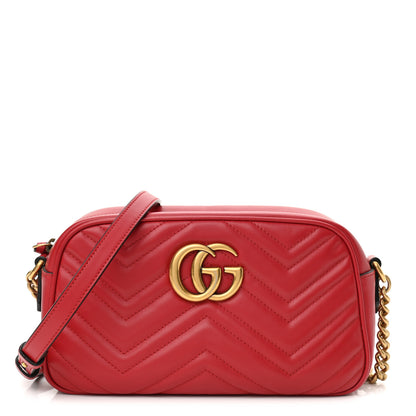 Gucci Calfskin Matelasse Small GG Marmont Chain Shoulder Bag Hibiscus Red 1 of 10