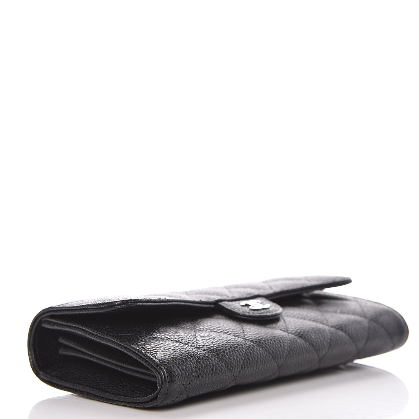 Caviar Quilted Large Gusset Flap Wallet Black