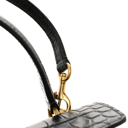 Balenciaga Shiny Calfskin Crocodile Embossed Mini Rodeo Top Handle Handbag Black 11 of 11