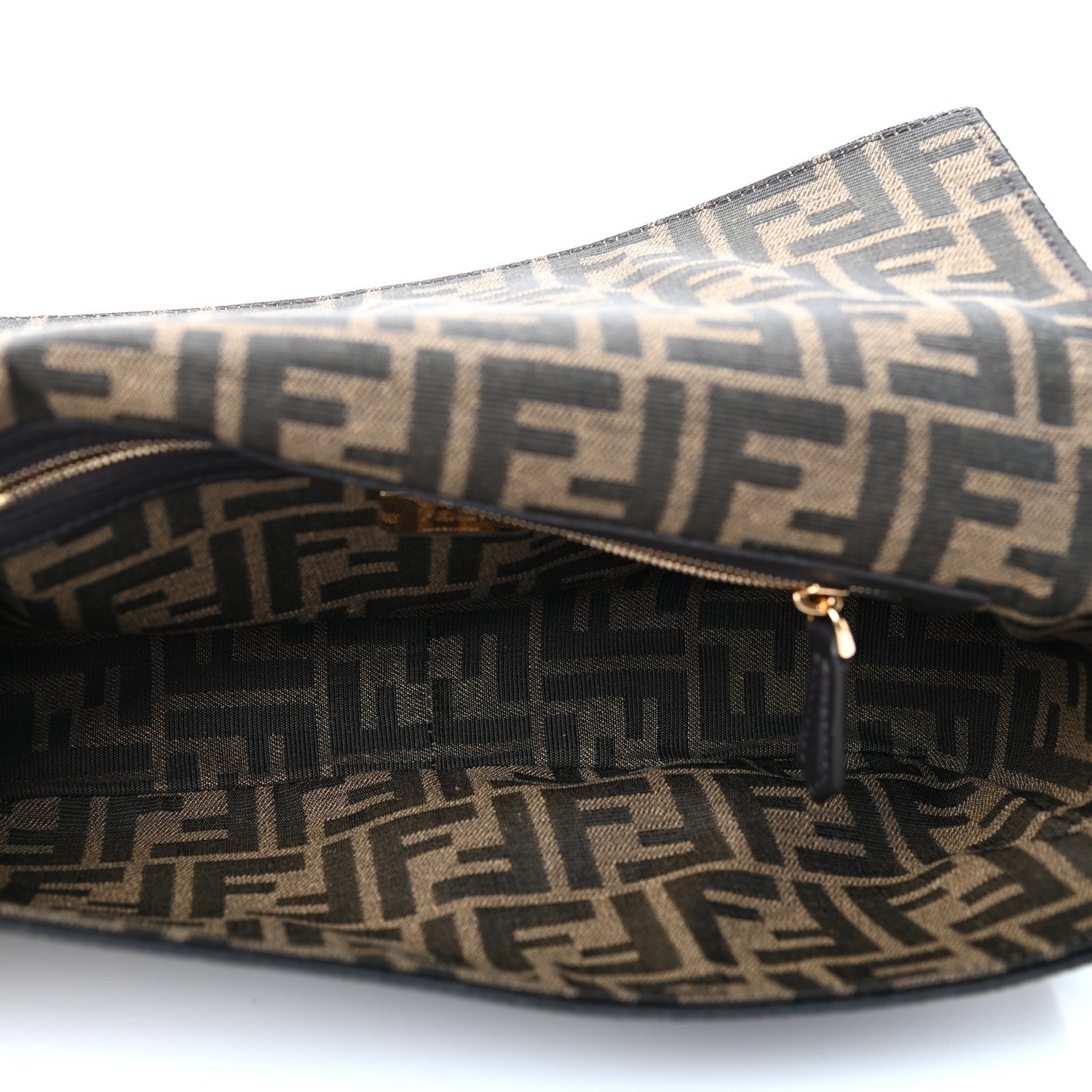 Fendi Fabric Jacquard FF 1974 Medium Baguette Tobacco Moro Black 5 of 10