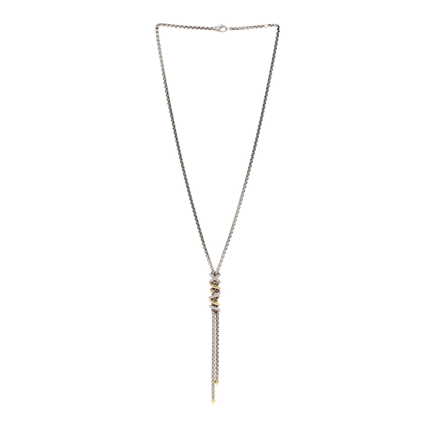 David Yurman Sterling Silver 18K Yellow Gold Diamond Helena Y Necklace 3 of 4