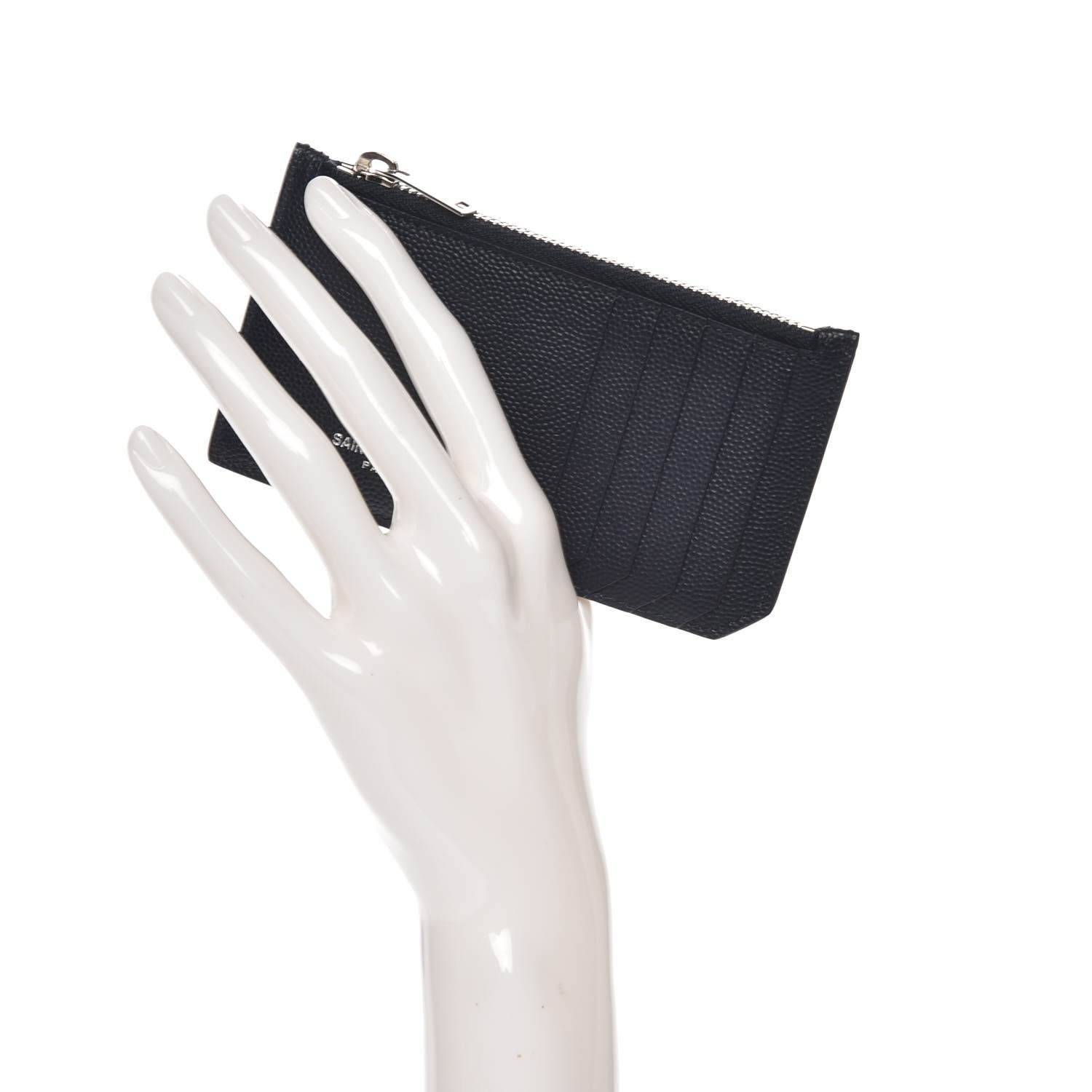 Saint Laurent Grained Calfskin 5 Fragments Zip Pouch Card Holder Navy 2 of 8