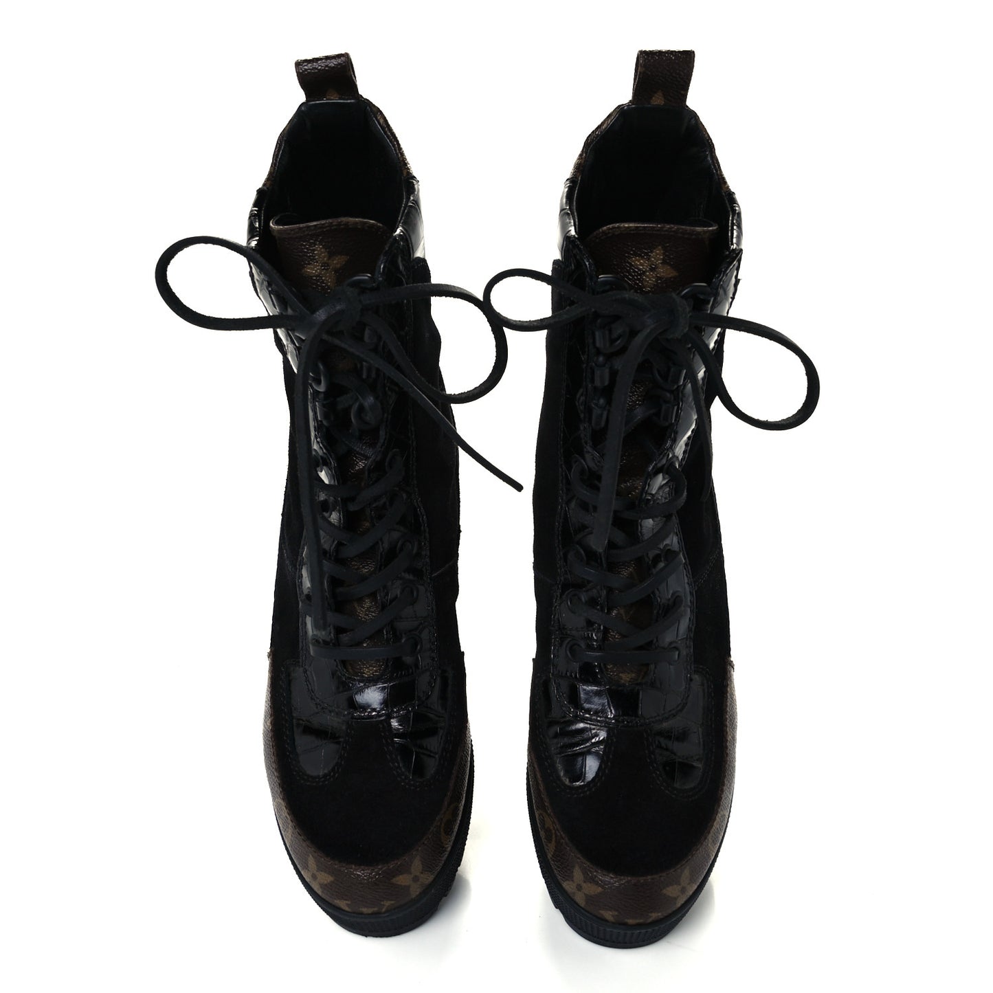 Suede Calfskin Monogram Laureate Platform Desert Boots 38 Black