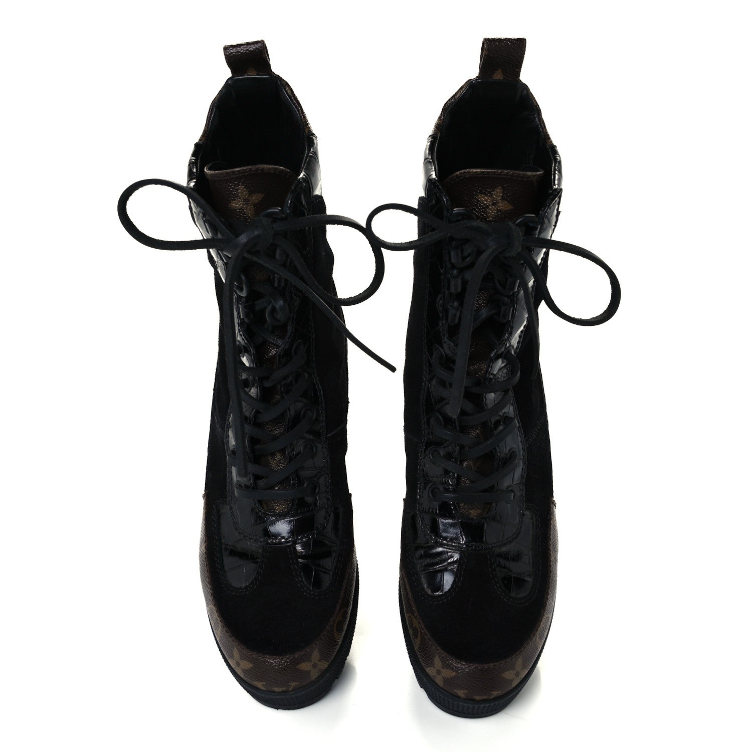 Louis Vuitton Suede Calfskin Monogram Laureate Platform Desert Boots 38 Black 5 of 10