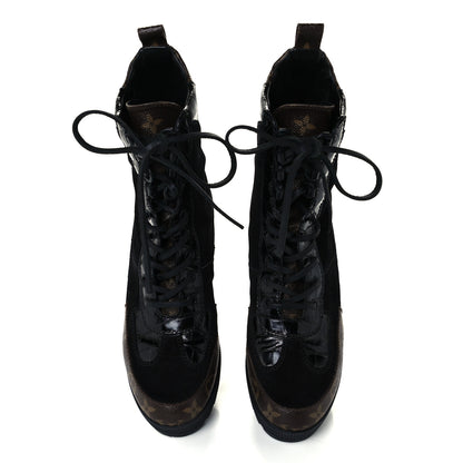 Louis Vuitton Suede Calfskin Monogram Laureate Platform Desert Boots 38 Black 5 of 10