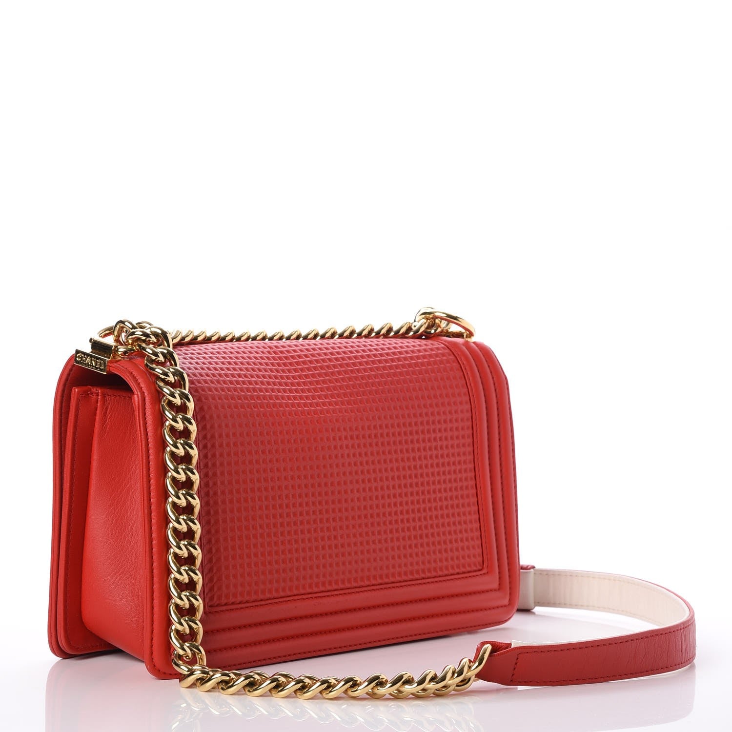 Chanel Lambskin Embossed Medium Boy Cube Flap Red 3 of 7