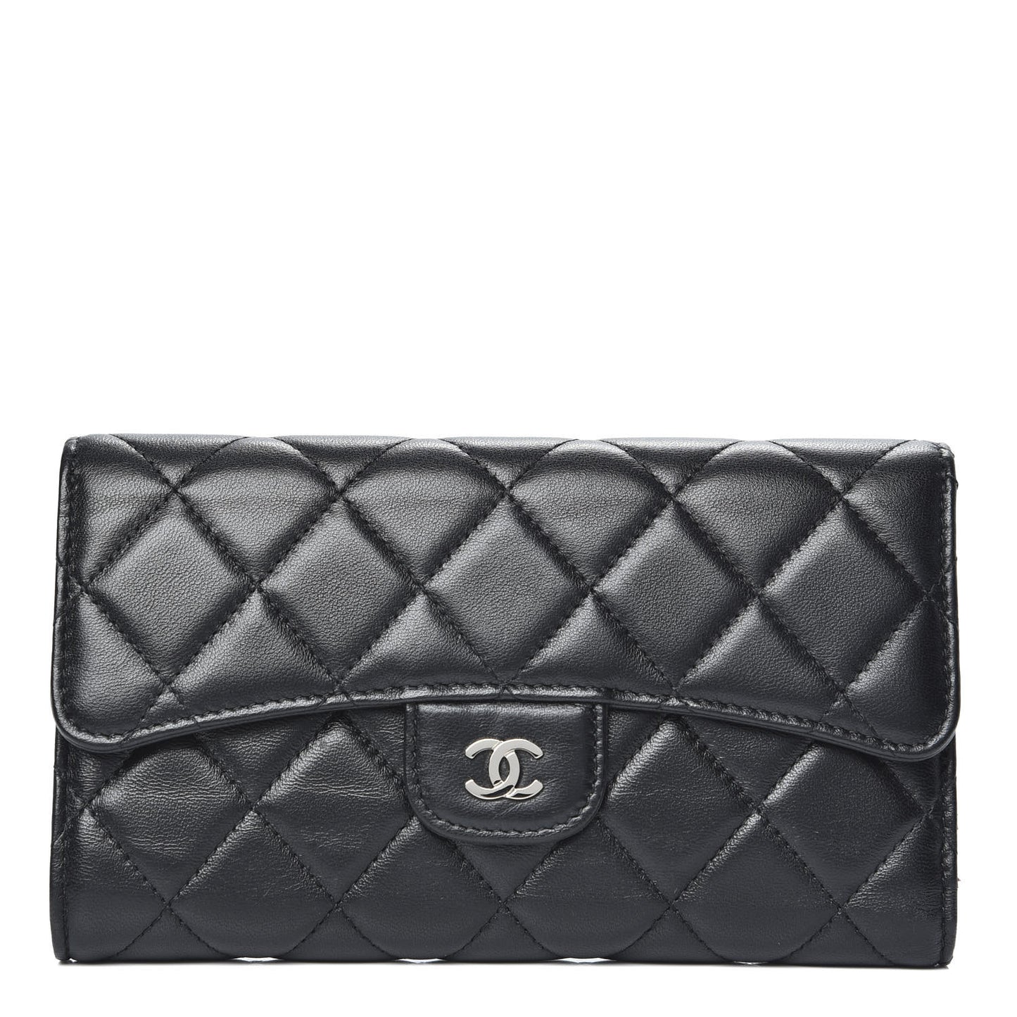 Lambskin Quilted Large Flap Wallet Black