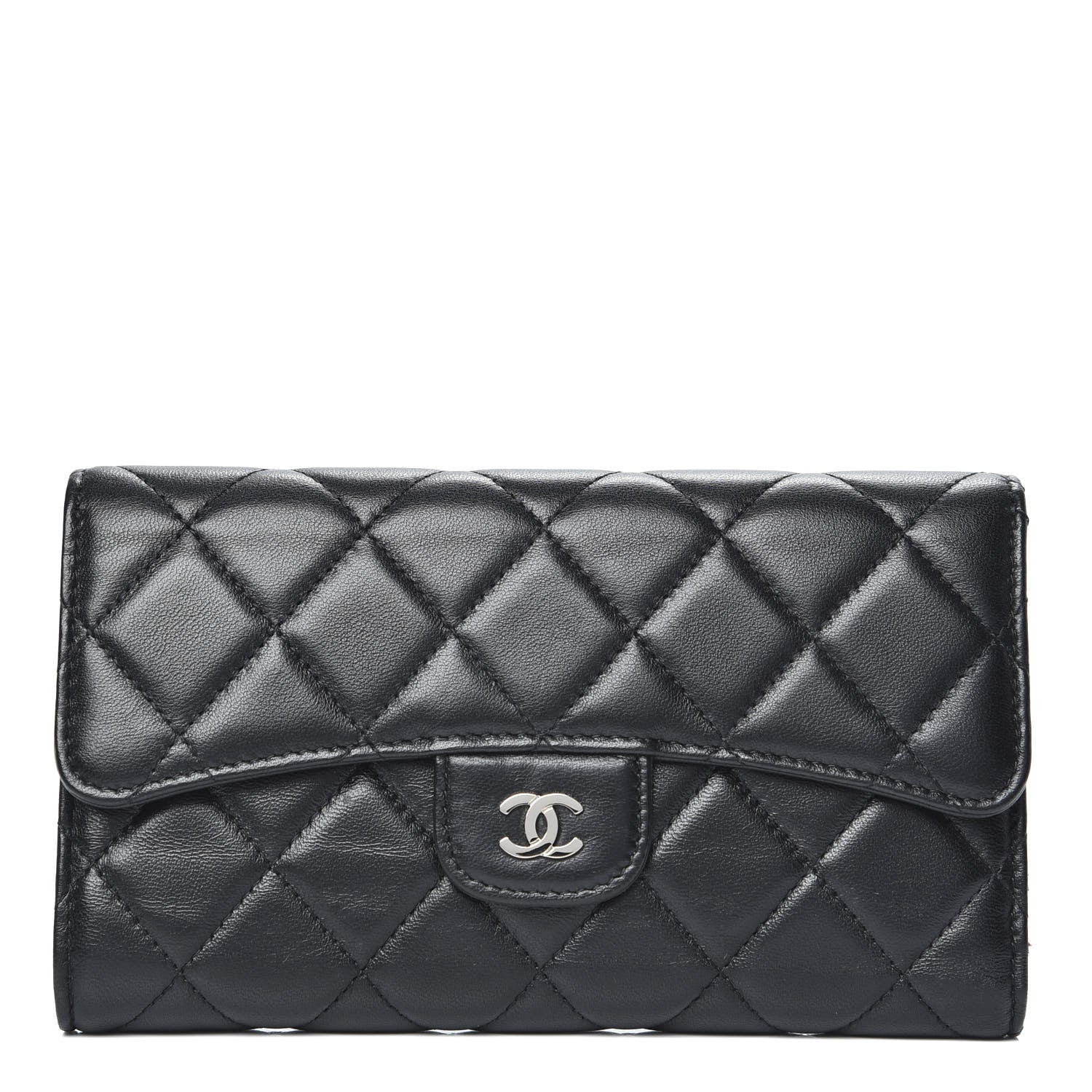 Chanel Lambskin Quilted Large Flap Wallet Black 1 of 10