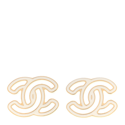 Chanel Enamel Cutout CC Earrings Gold White 1 of 5