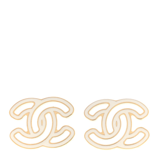 Enamel Cutout CC Earrings Gold White