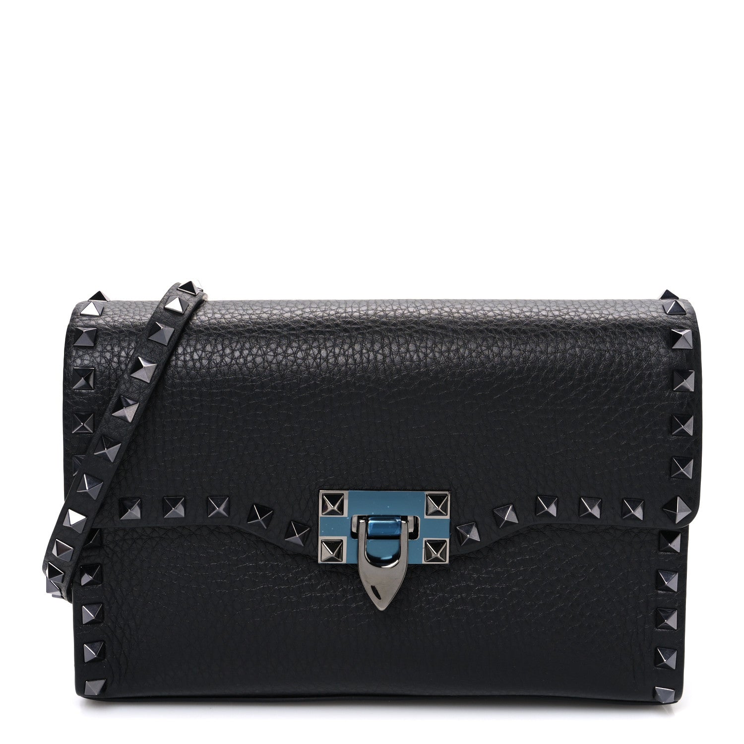 Valentino Garavani Pebbled Calfskin Monochrome Medium Rockstud Flip Lock Crossbody Bag Black 1 of 9