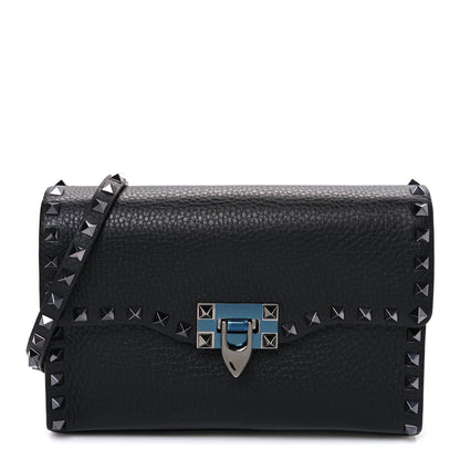 Valentino Garavani Pebbled Calfskin Monochrome Medium Rockstud Flip Lock Crossbody Bag Black 1 of 9