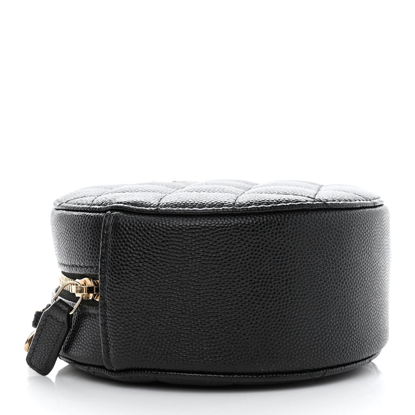 Caviar Quilted Round Clutch With Chain Black