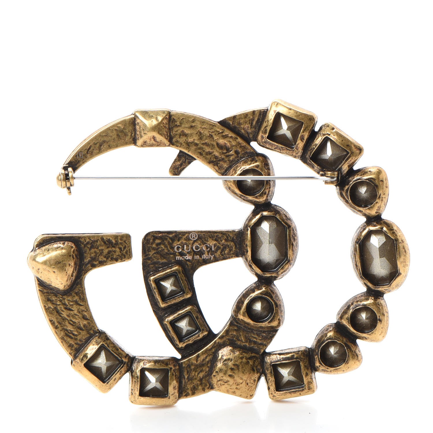 Gucci Metal Crystal Double G Brooch Aged Gold Multicolor 3 of 4