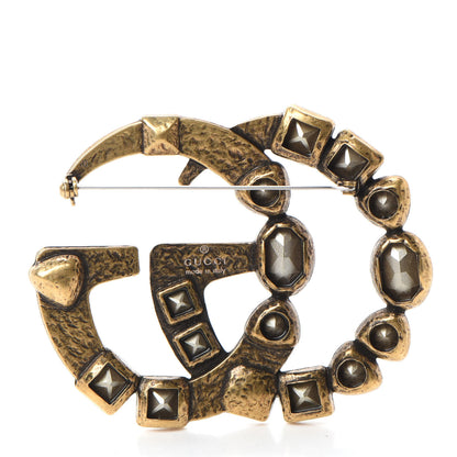 Gucci Metal Crystal Double G Brooch Aged Gold Multicolor 3 of 4