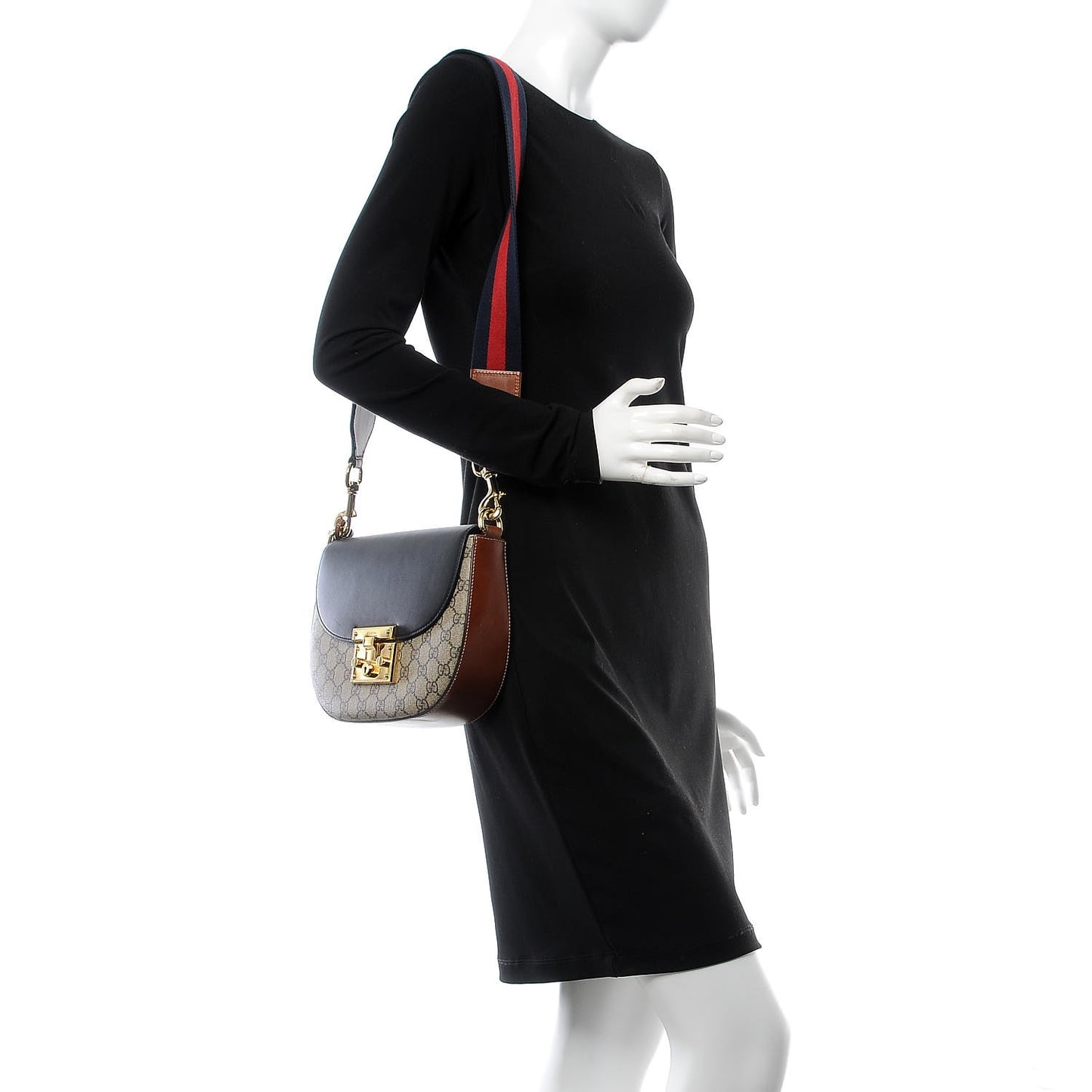 GG Supreme Monogram Web Medium Padlock Messenger Shoulder Bag Black