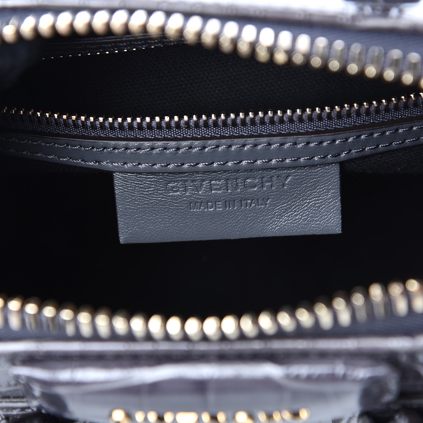 Calfskin Crocodile Embossed Mini Antigona Storm Grey