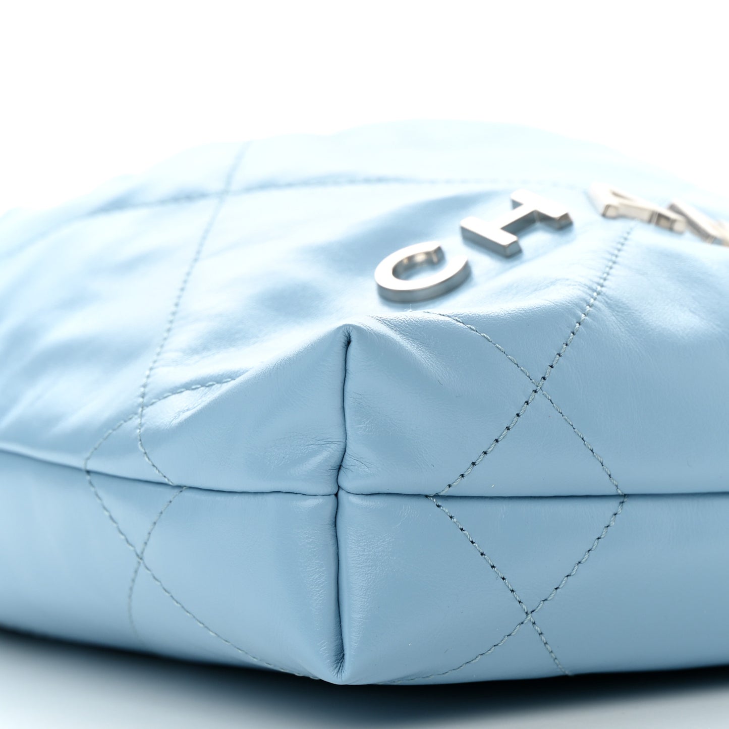 Shiny Calfskin Quilted Mini Chanel 22 Light Blue