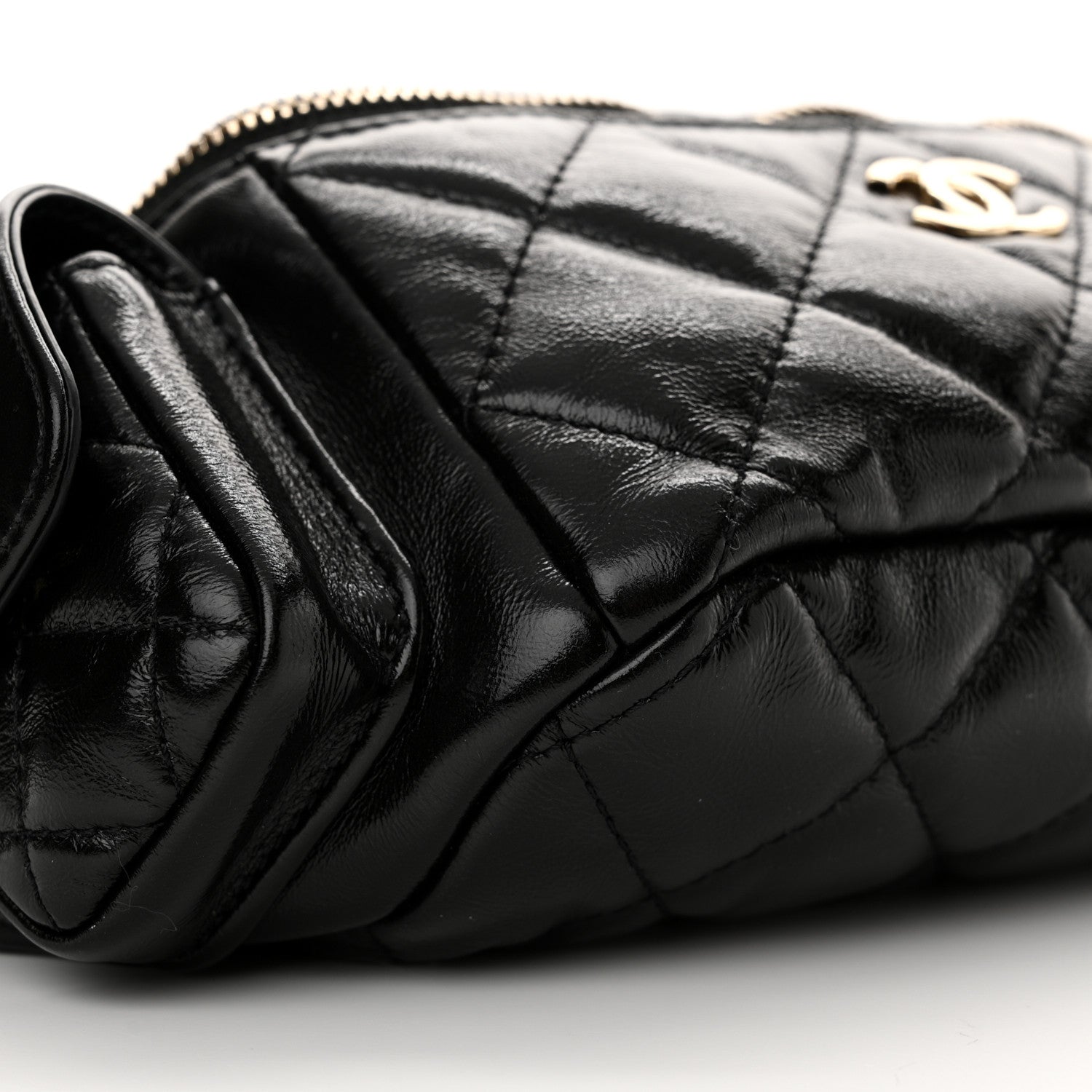 Chanel Shiny Aged Calfskin Quilted Utility Waist Belt Bag Black 9 of 11