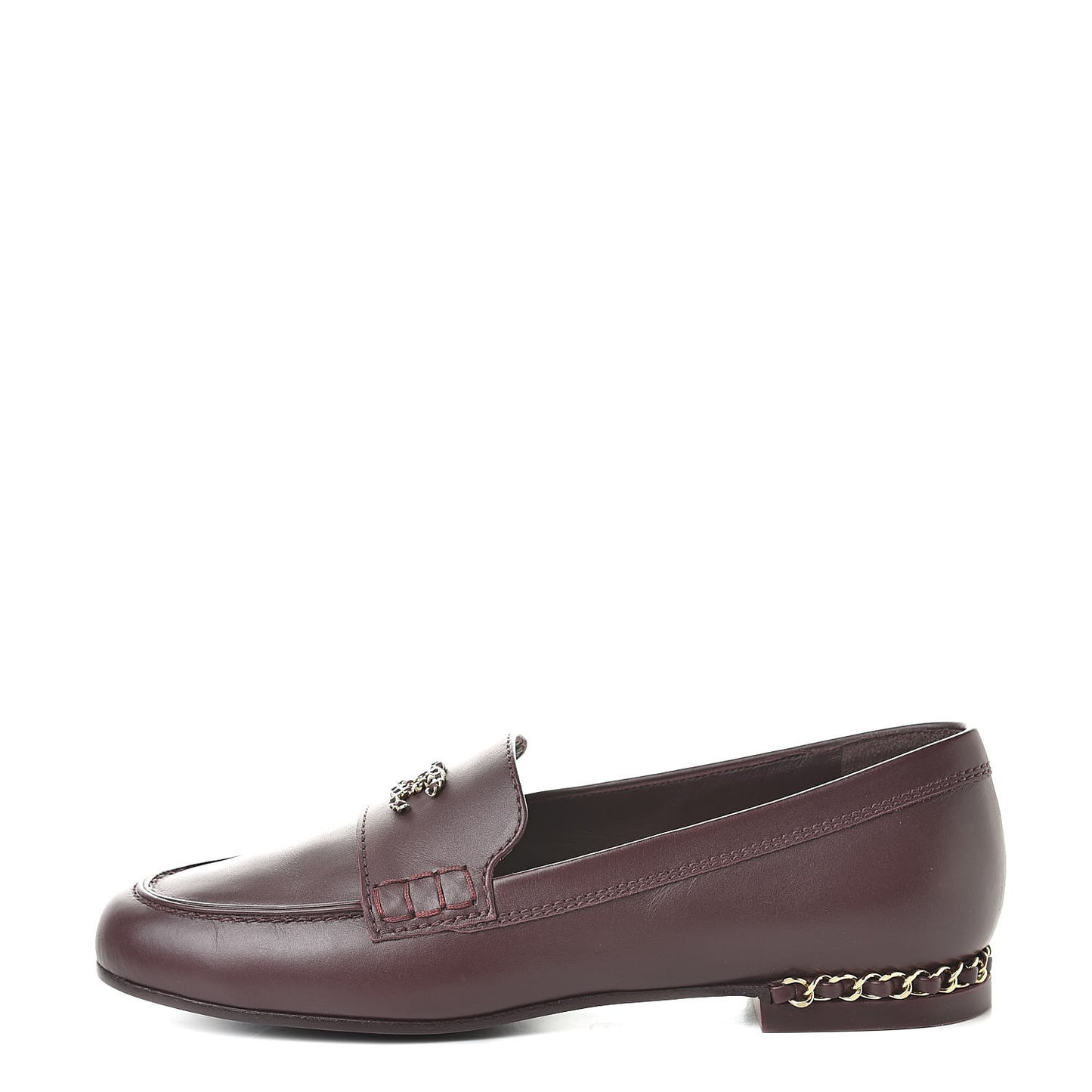 Calfskin CC Chain Mocassin Loafers 38 Burgundy
