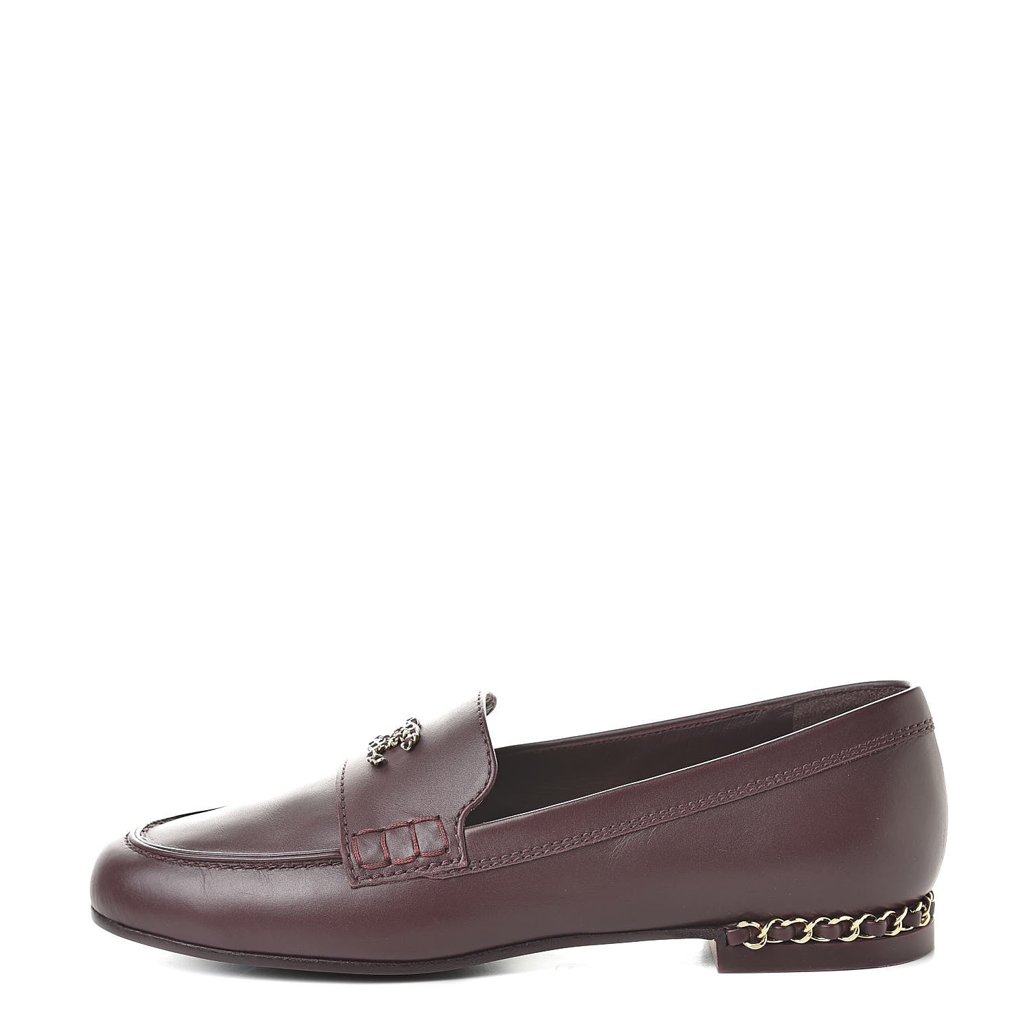 Chanel Calfskin CC Chain Mocassin Loafers 38 Burgundy 1 of 10