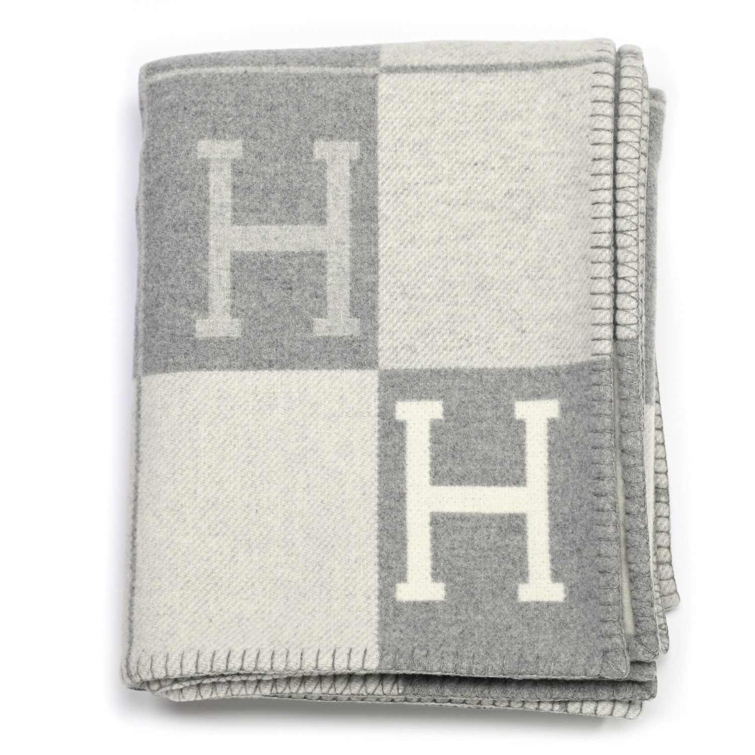 Hermes Wool Cashmere Avalon III Blanket Ecru Gris Clair 1 of 3