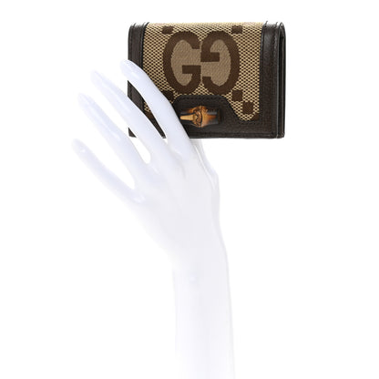 Gucci Monogram Jumbo GG Textured Dollar Calfskin Diana Card Case Wallet Camel Ebony New Acero 2 of 8