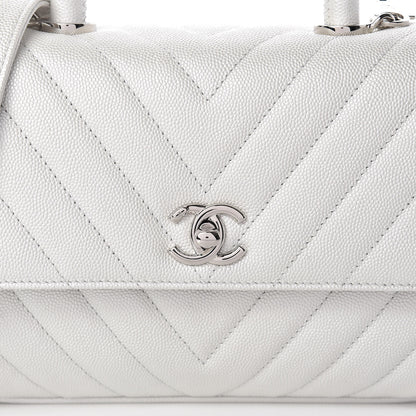Chanel Iridescent Caviar Chevron Quilted Mini Coco Handle Flap White 8 of 11