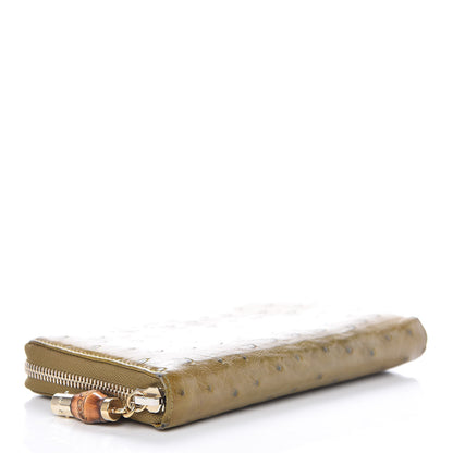 Gucci Ostrich Bamboo Zip Around Wallet Green 4 of 13