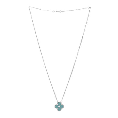 Van Cleef & Arpels 18K White Gold Diamond Celadon Green Sevres Porcelain Vintage Alhambra Pendant Necklace 3 of 5