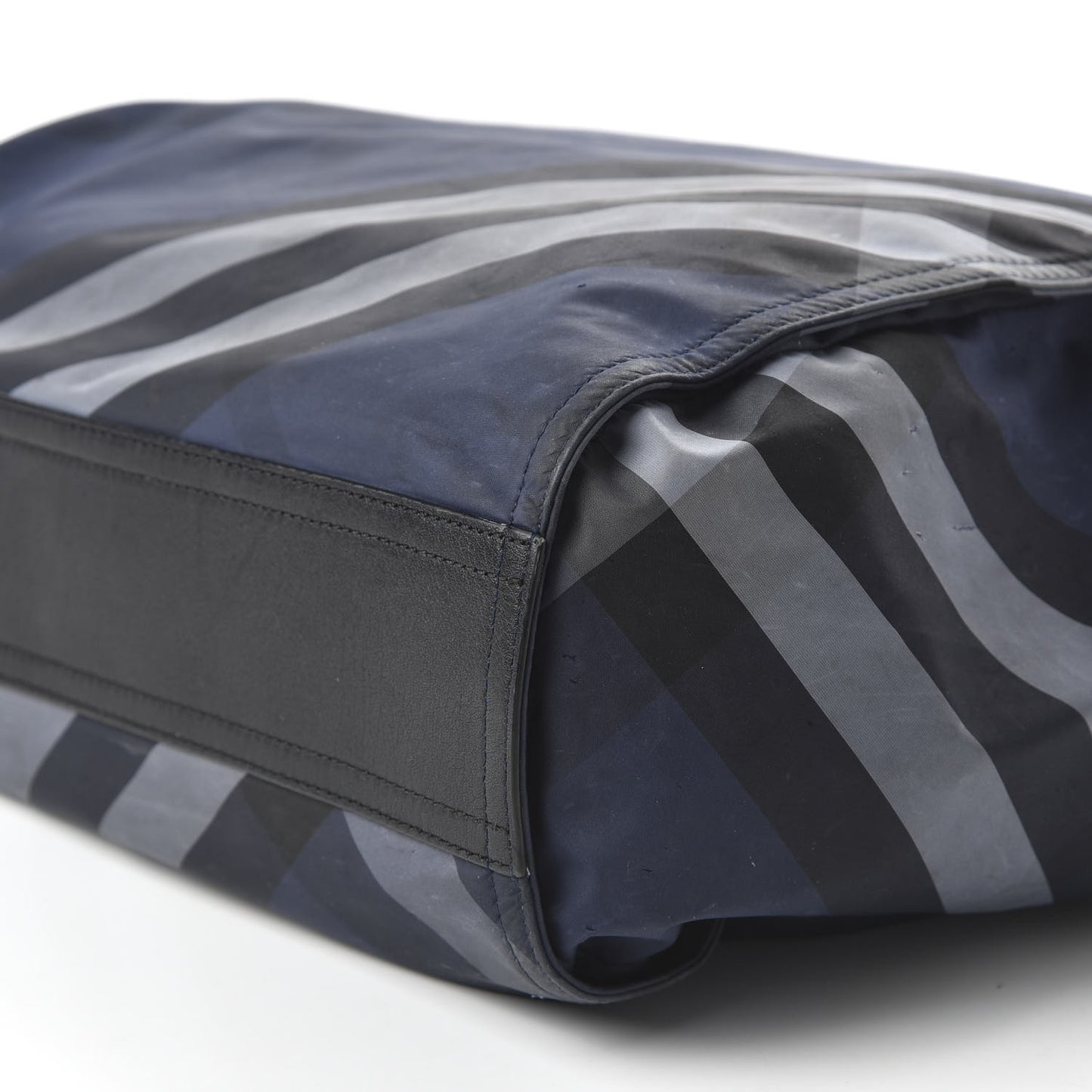 Nylon Check Small Buckleigh Packable Tote Navy Blue