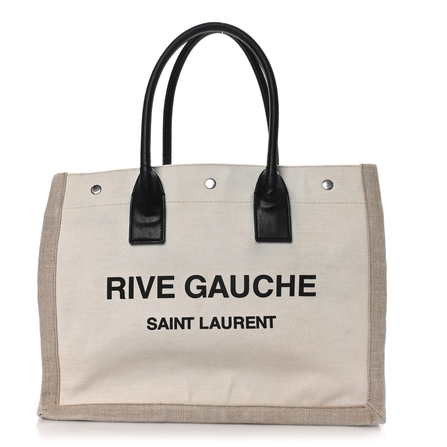 Saint Laurent Linen Calfskin Small Rive Gauche Tote Greggio Natural 1 of 13