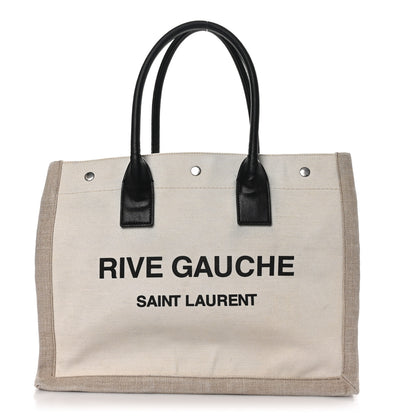 Saint Laurent Linen Calfskin Small Rive Gauche Tote Greggio Natural 1 of 13