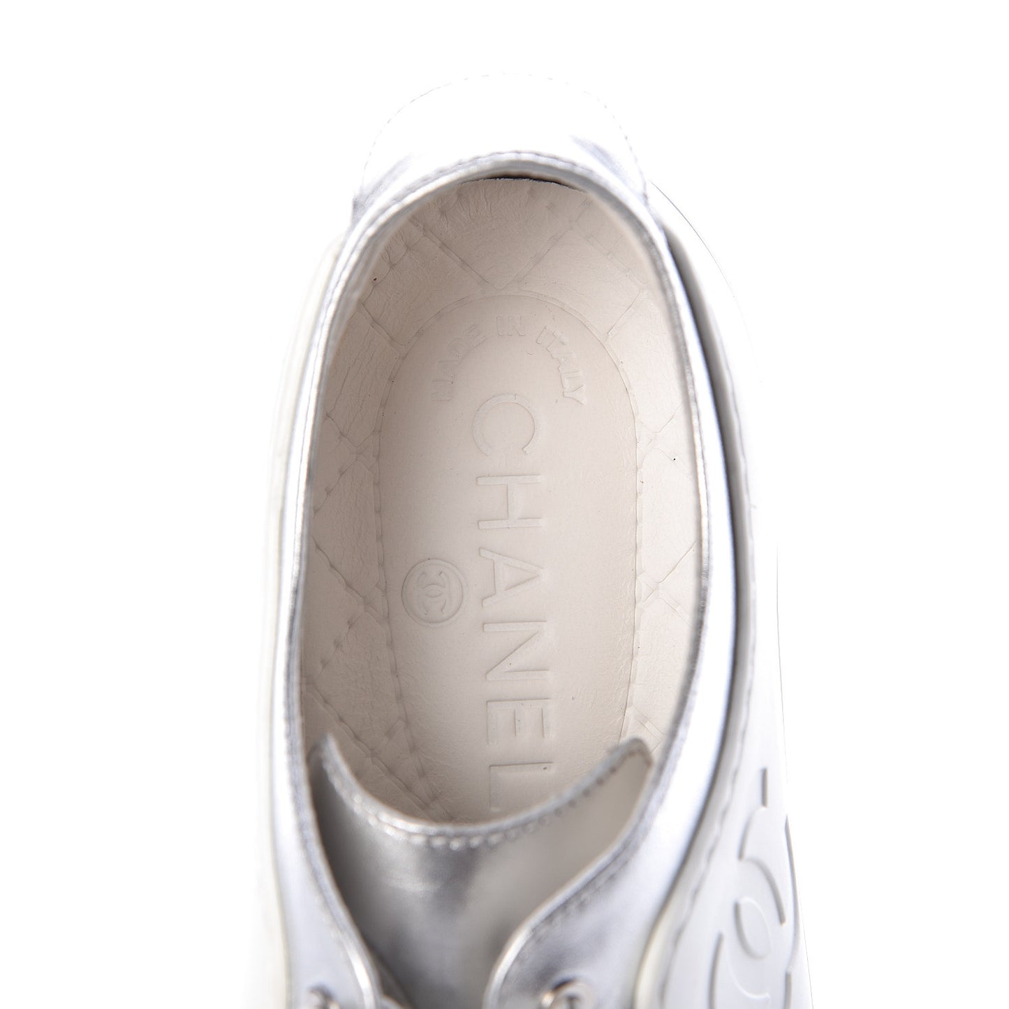 Iridescent Goatskin Womens Sneakers 36.5 White Silver