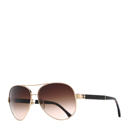 Chanel Lambskin Quilted CC Aviator Sunglasses 4195 Brown Gold 1 of 7