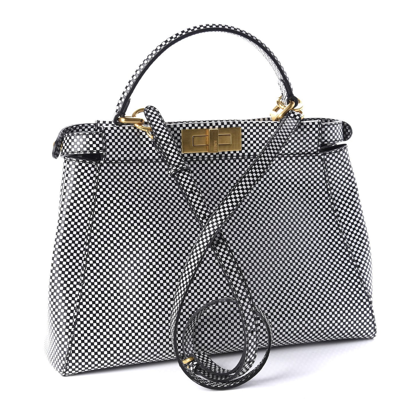 Pequin Checkered Medium Peekaboo Iconic Satchel Black White