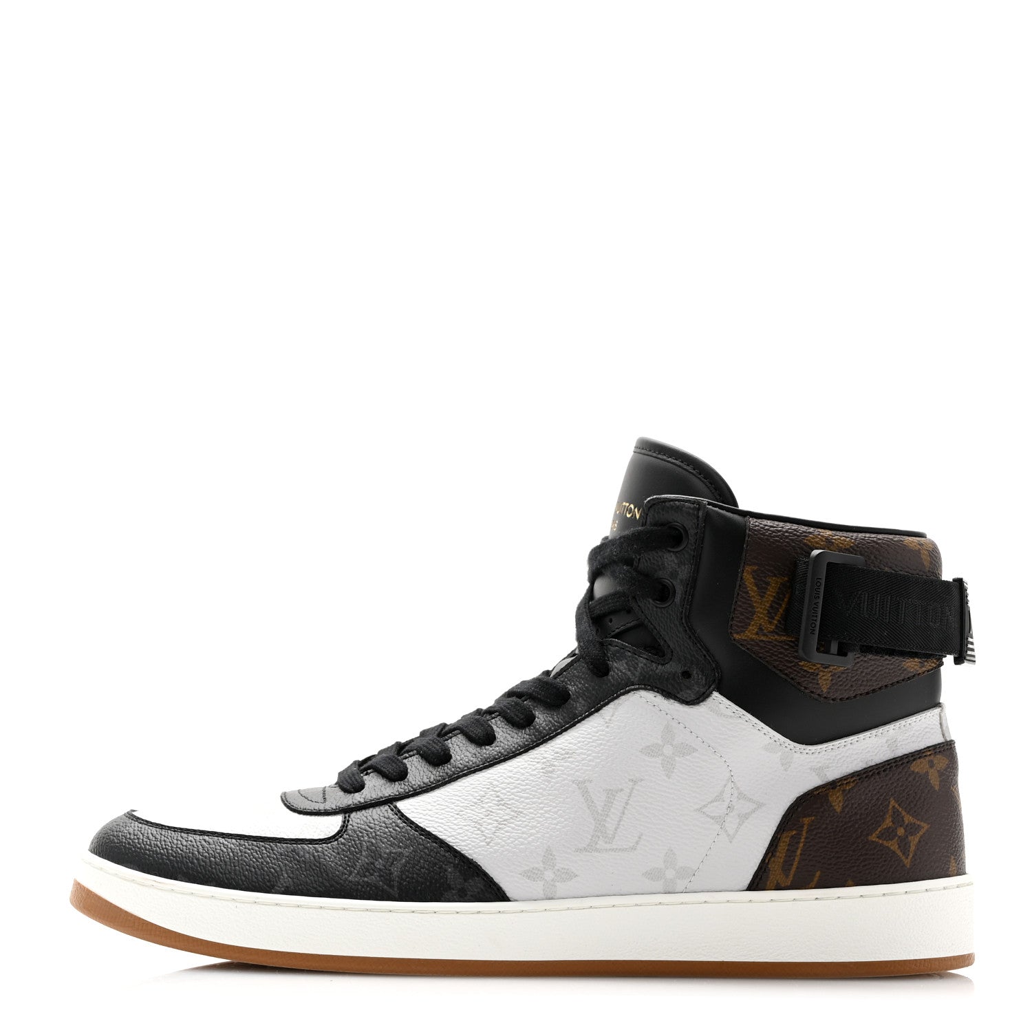 Louis Vuitton Calfskin Monogram Mens Rivoli High Top Sneakers 9 Black 1 of 9
