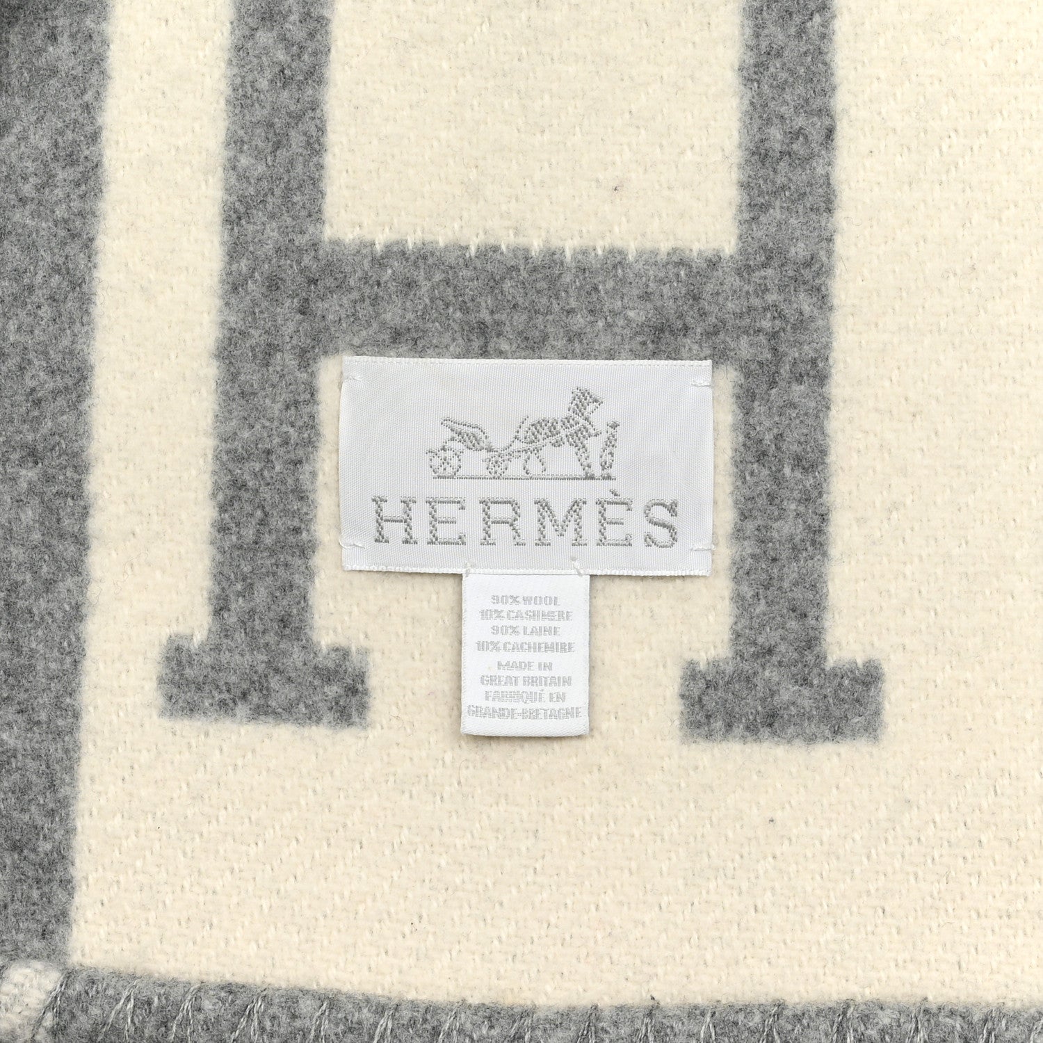 Hermes Wool Cashmere Avalon III Blanket Ecru Gris Clair 3 of 3