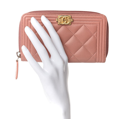 Chanel Caviar Quilted Boy Small Zip Around Wallet Pink 2 of 14