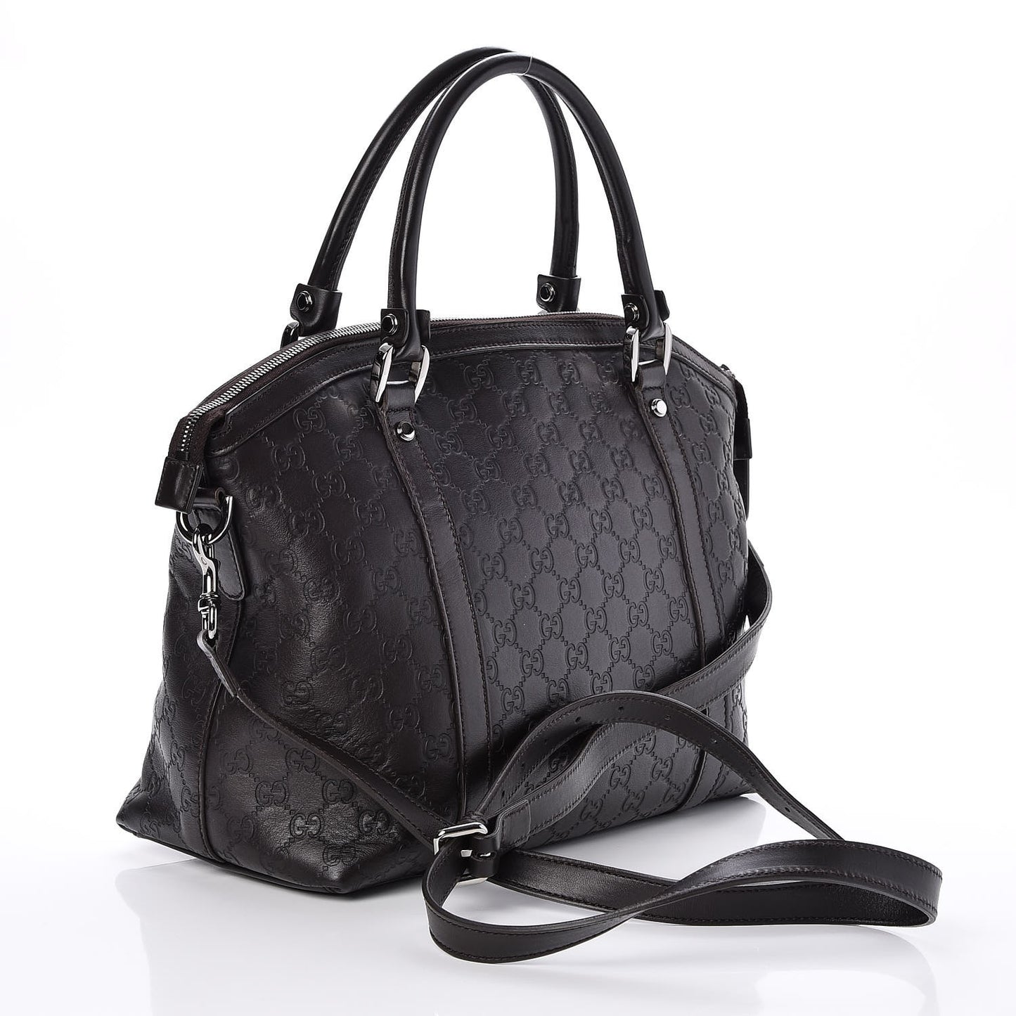 Guccissima Medium GG Charm Dome Satchel Dark Brown