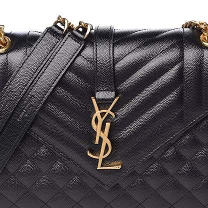 Saint Laurent Grain De Poudre Textured Mixed Matelasse Triquilt Medium Monogram Satchel Black 10 of 10