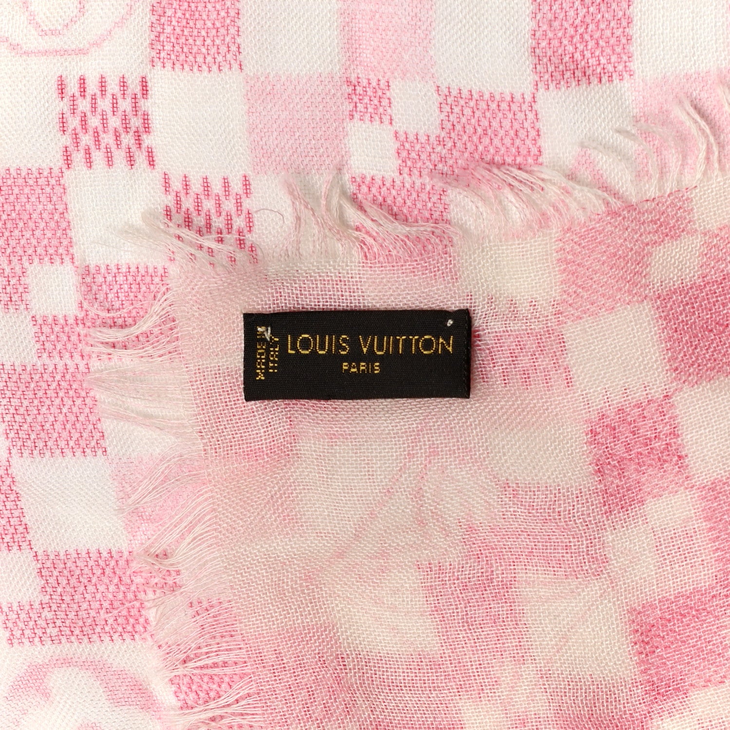 Louis Vuitton Cashmere Silk Damier Scarf Ivory Pink 4 of 4