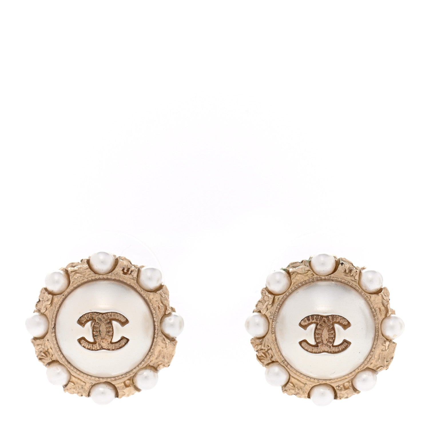 Chanel Metal Pearl CC Round Earrings Gold 1 of 6