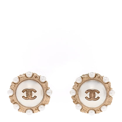 Chanel Metal Pearl CC Round Earrings Gold 1 of 6