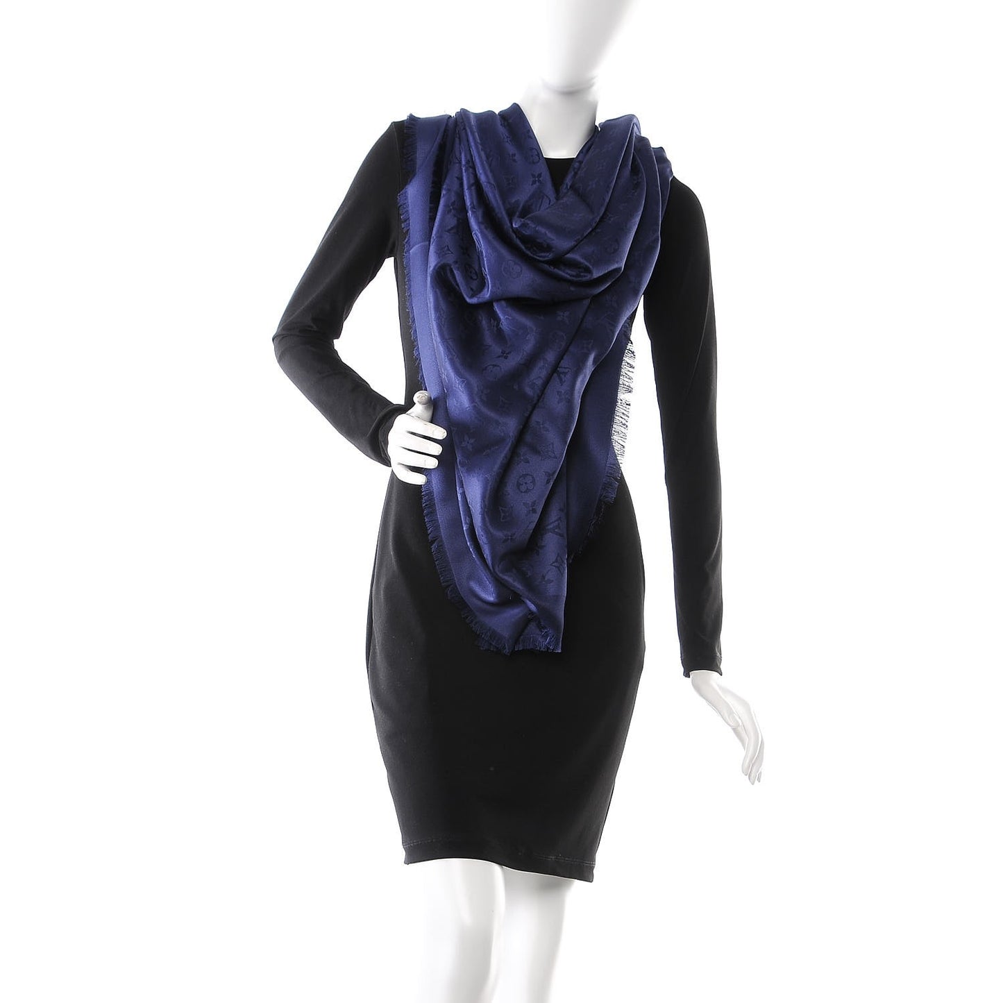 Silk Wool Monogram Shawl Night Blue