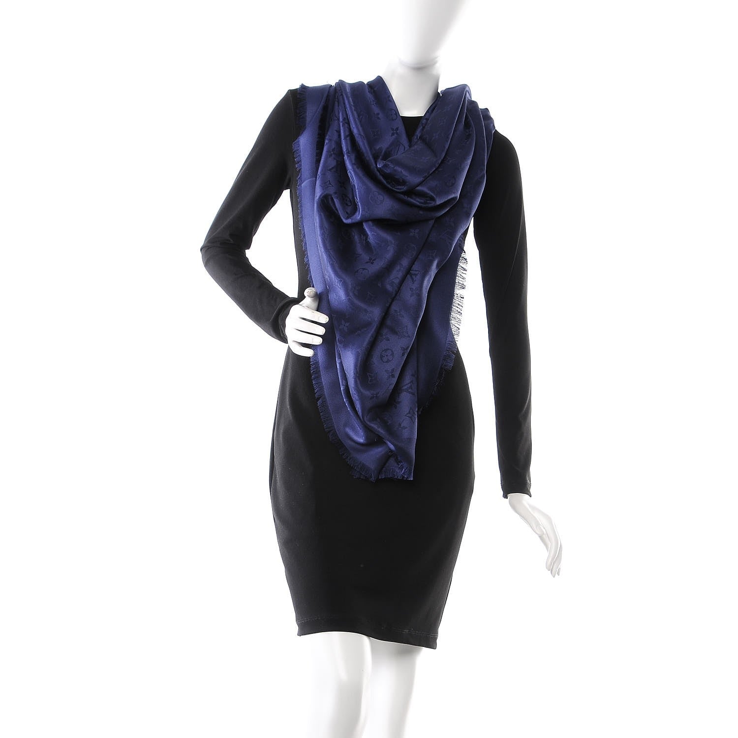 Louis Vuitton Silk Wool Monogram Shawl Night Blue 2 of 7