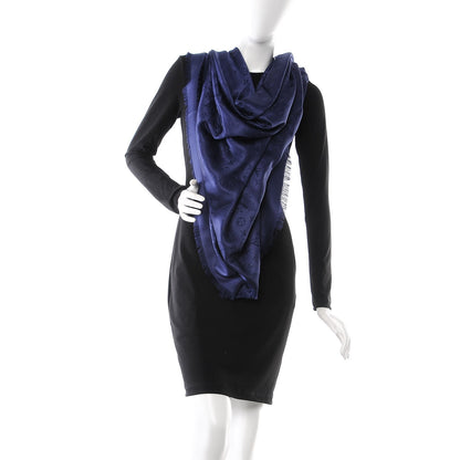 Louis Vuitton Silk Wool Monogram Shawl Night Blue 2 of 7